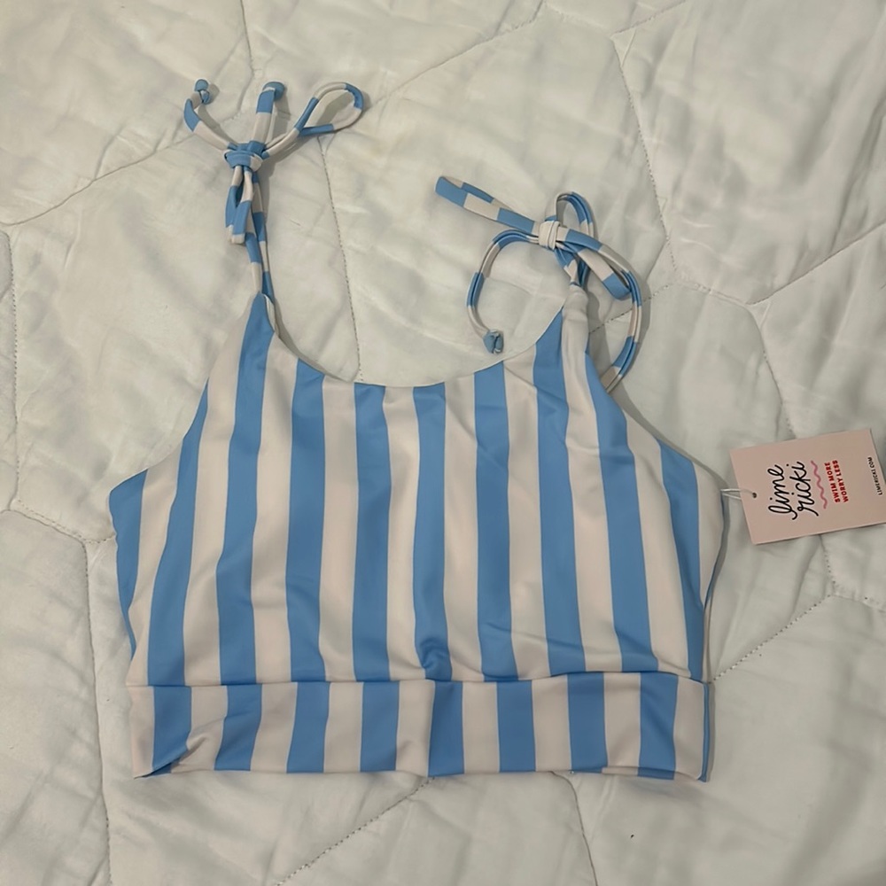 Women’s Lime Ricki White And Blue Stripe Swim Top Size XS NWT